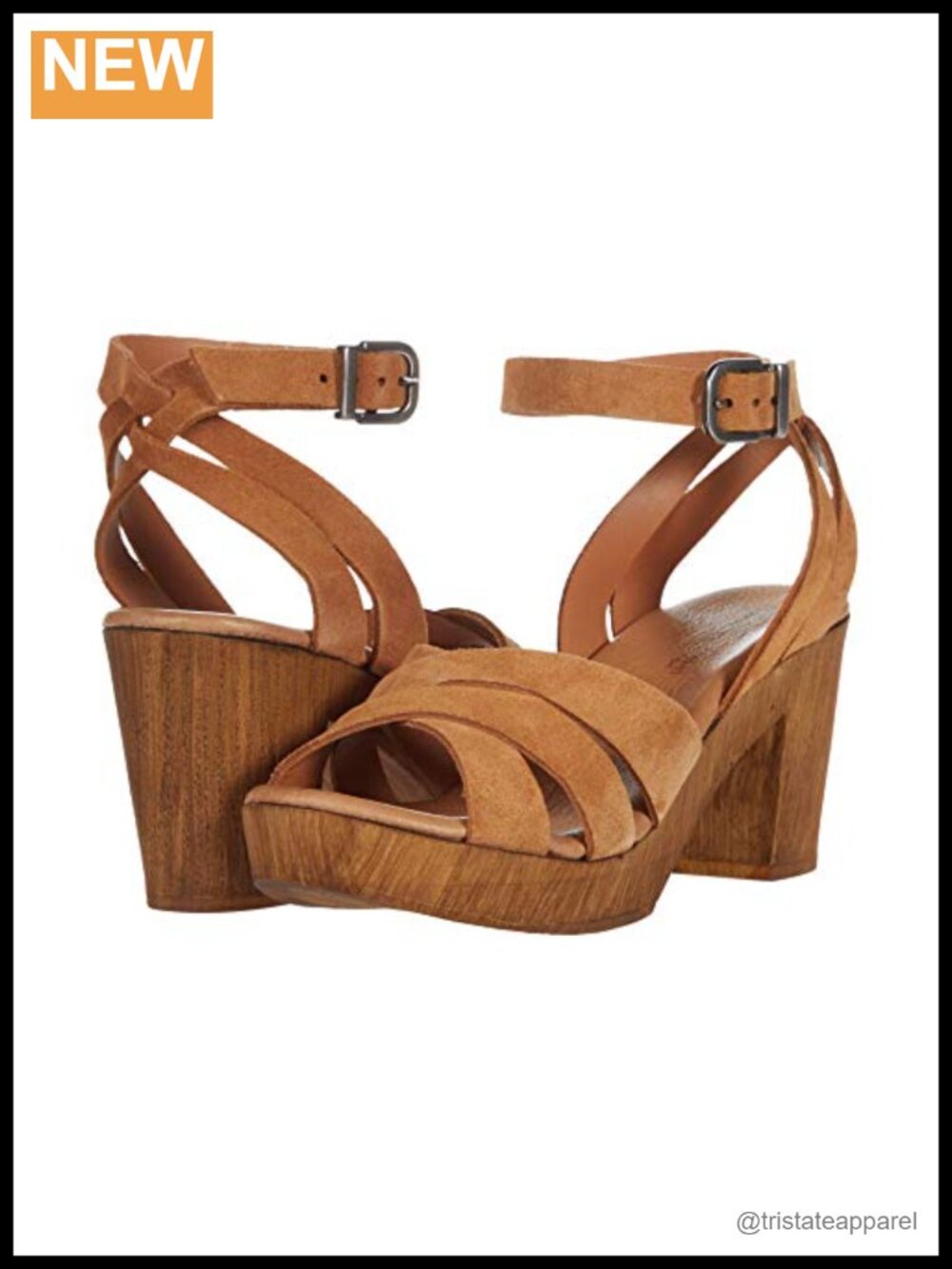 100% Leather Ankle Strap Wedge Sandals 3 Inch Block Heel